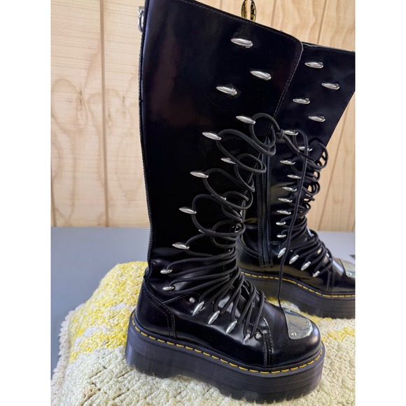Dr. Martens 1B60 LTT Max Black Leather Knee High Platform Boots Metal Toe USL 8 - Picture 12 of 16